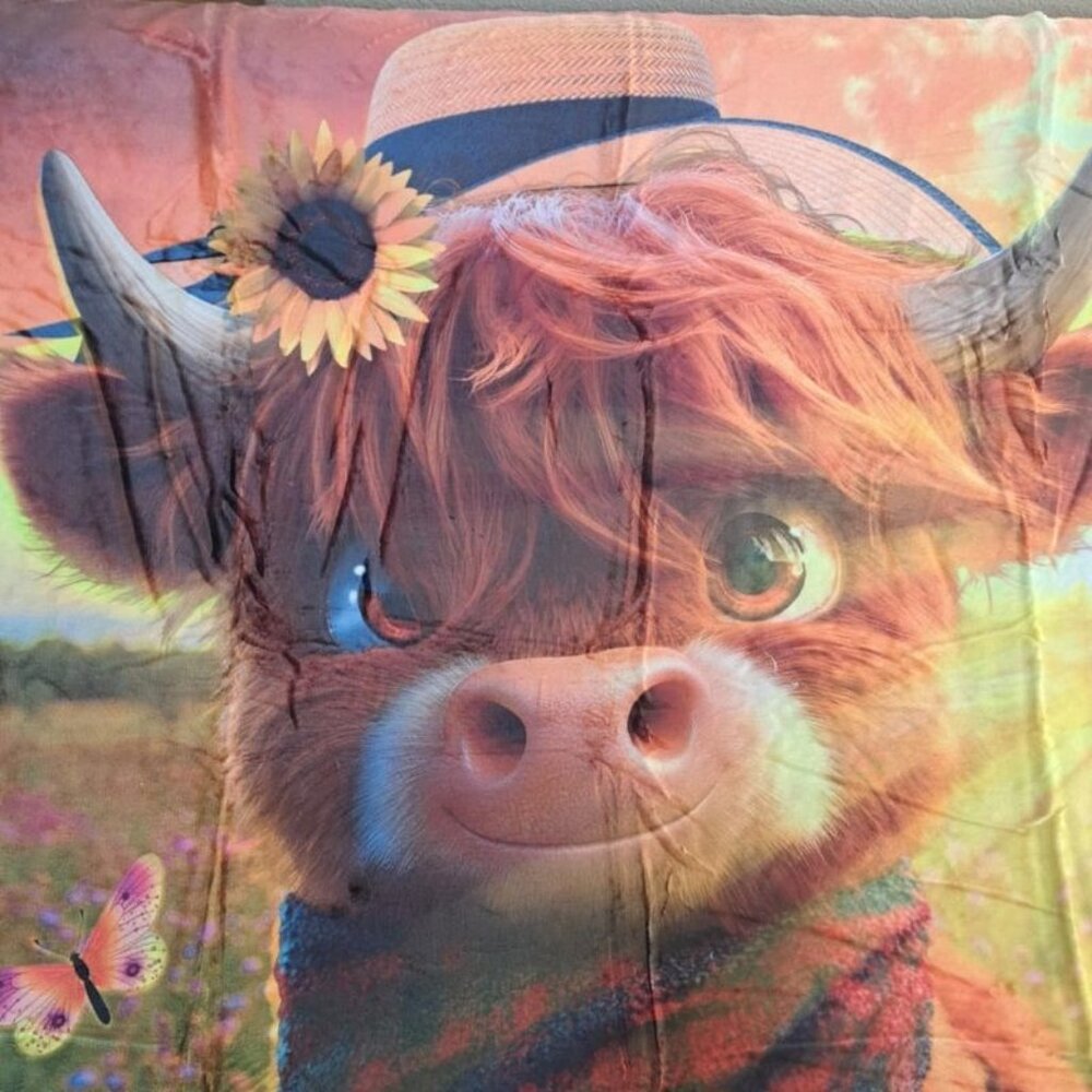 Highland Cow Calf Cattle Sherpa Plush Throw Gift Blanket Art New Daisy Sunshine - Picture 4 of 7